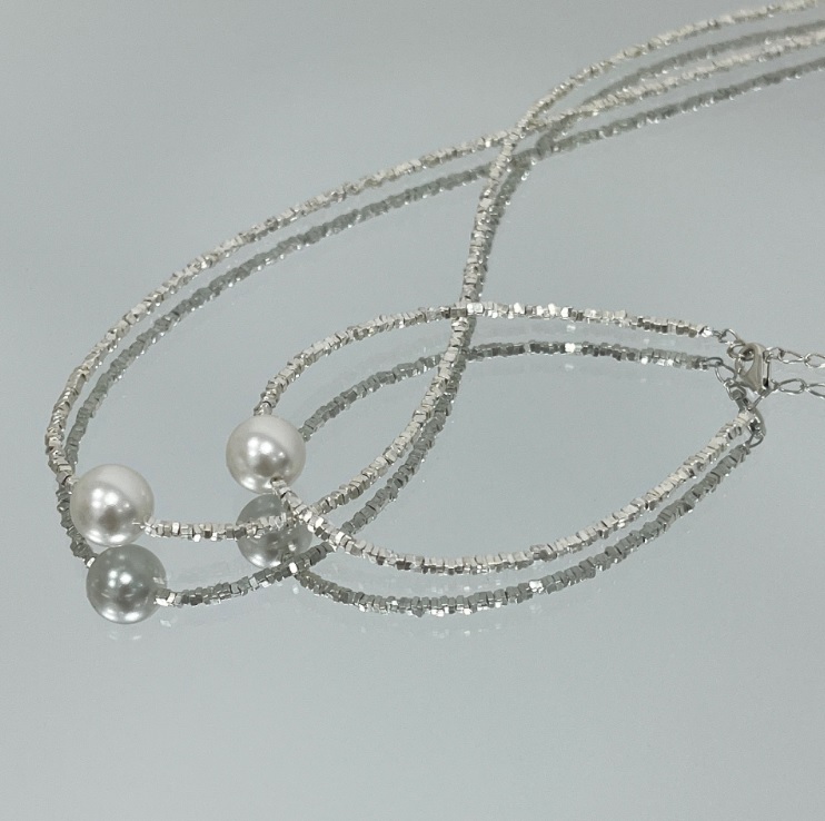 925 Sterling Silver Faceted Beaded Pearl Necklace